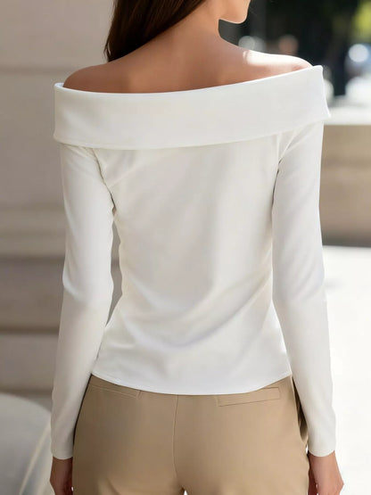 Off-Shoulder Button Decor Blouse - White - View 2