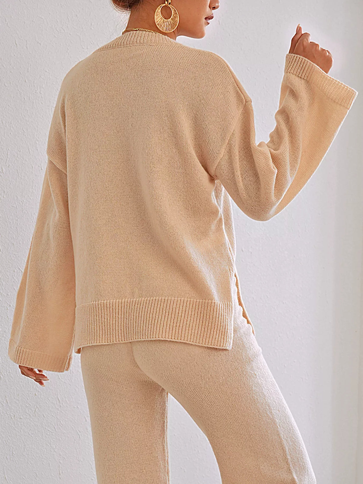 Floral Applique Crew Neck Sweater - Khaki - View 5