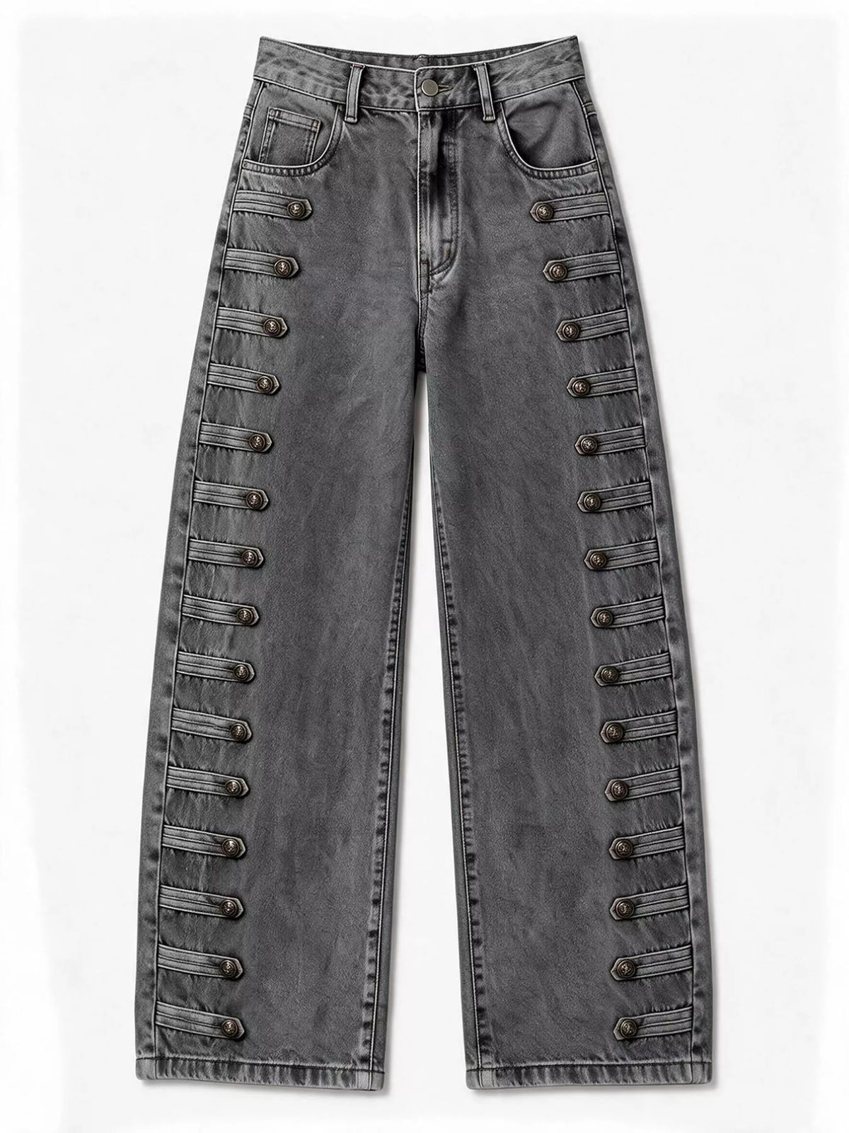 Decorative Button Wide Leg Jeans - Dark Gray - View 35
