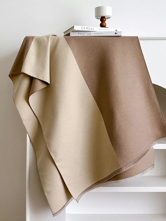 Two-Tone Raw Hem Scarf - Beige - View 2