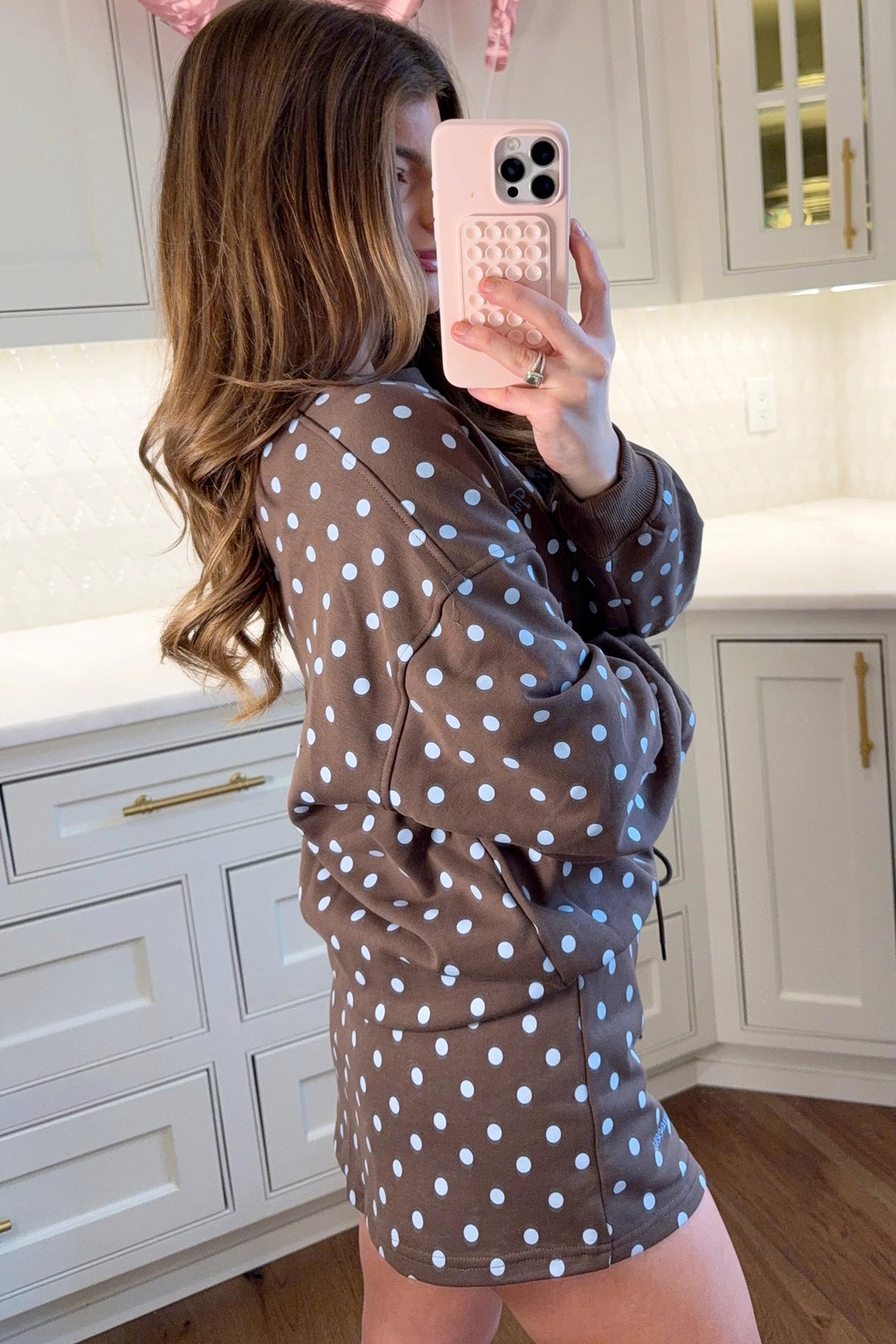 Brown Polka Dot Bow-Detail Skort Set