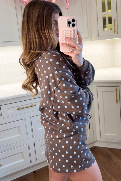 Brown Polka Dot Bow-Detail Skort Set