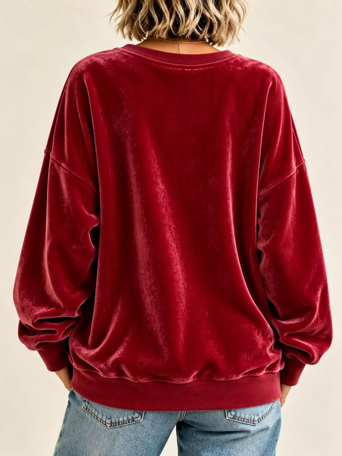 Full Size Crew Neck Drop Shoulder Sweatshirt Plus Size - Red - View 14
