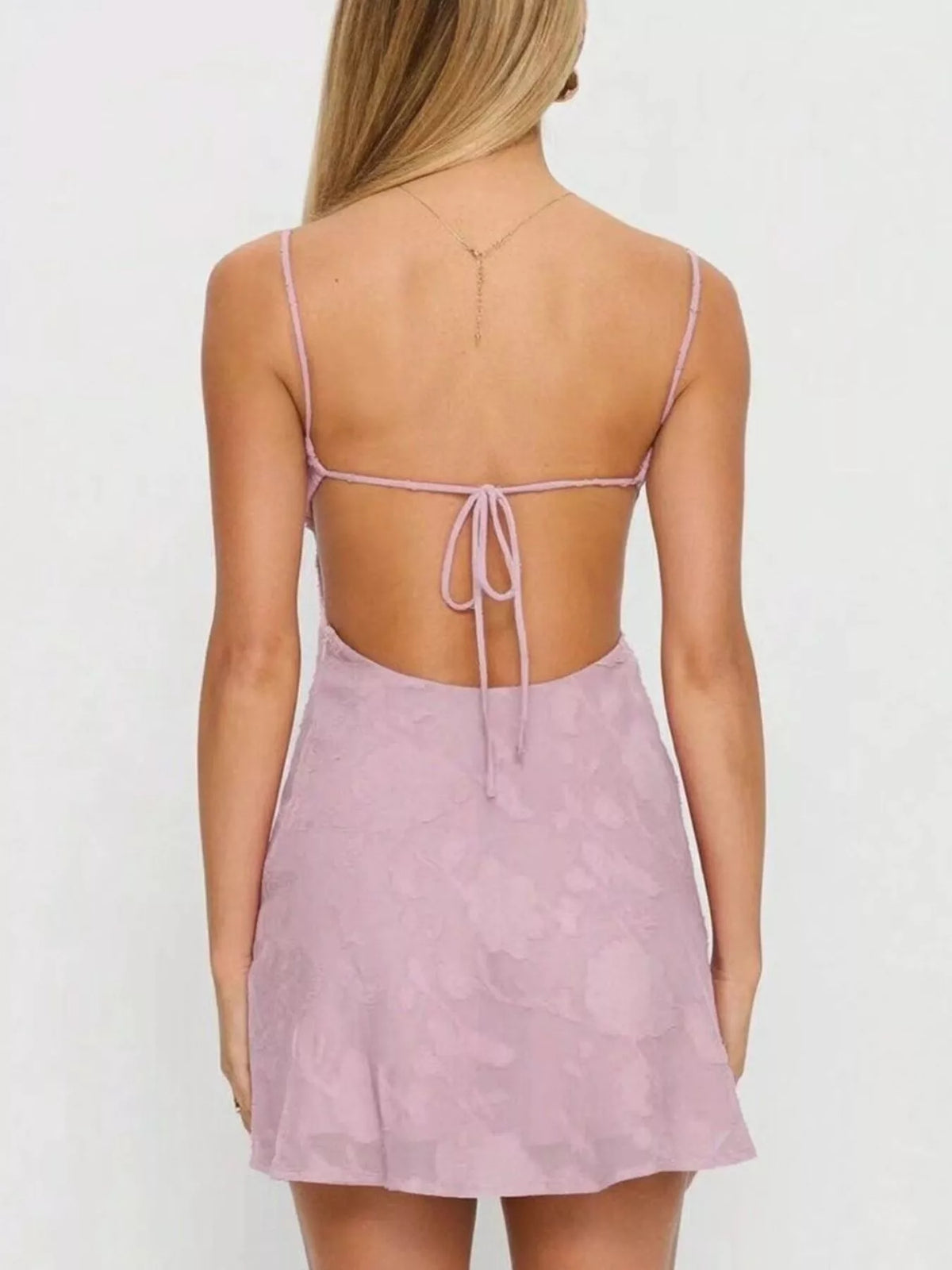 Backless Spaghetti Strap Mini Dress - Lavender - View 2