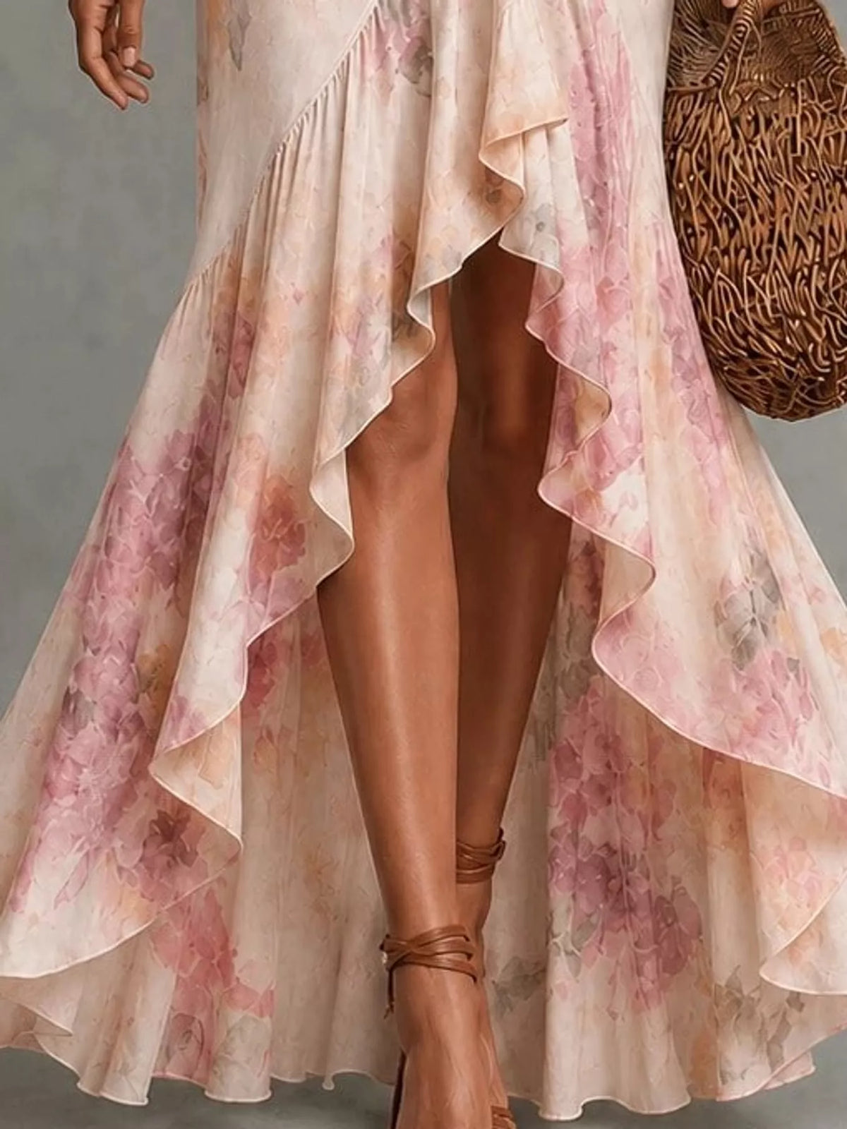 High-Low Ruffled Maxi Dress - Dusty Pink - View 18