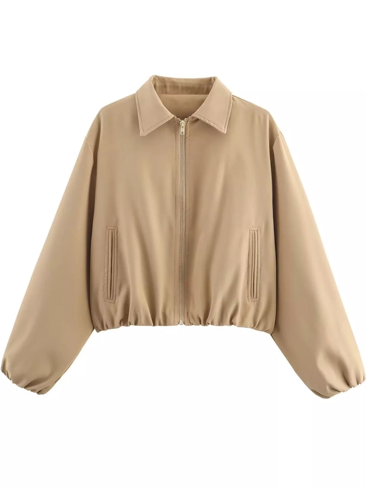 Cropped Zip-Up Jacket - Khaki - View 11