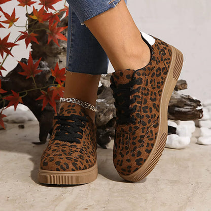 Leopard Lace Up Sneakers - Brown - View 3
