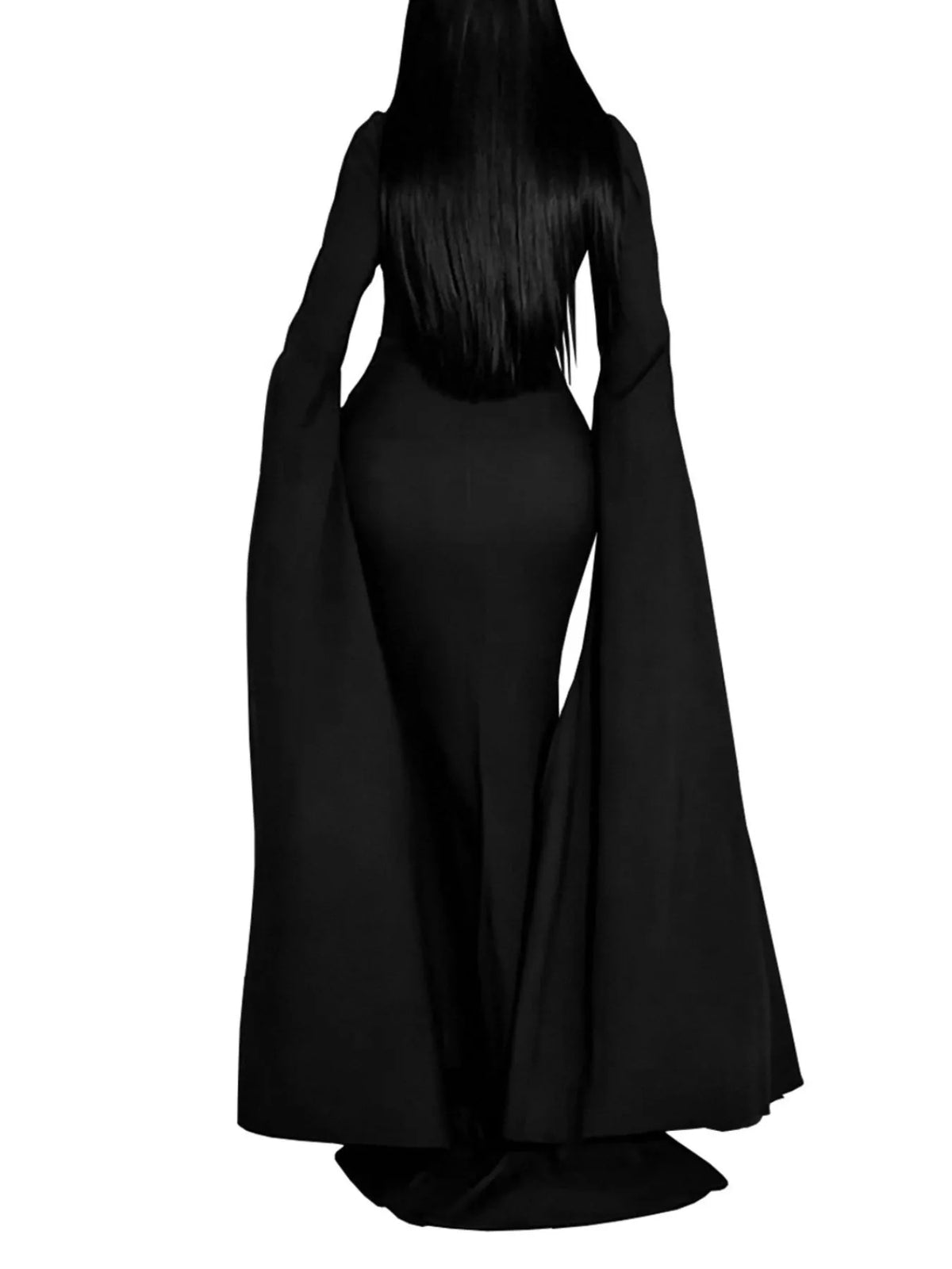 Rhinestone Slit Flare Sleeve Cape Maxi Dress - Black - View 4