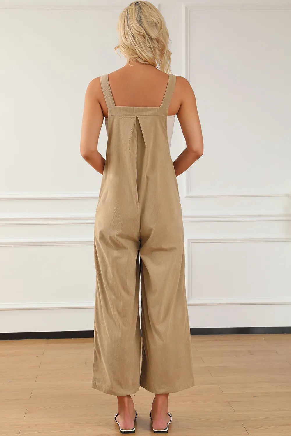 Pocketed Wide Leg Overall - Tan - View 18