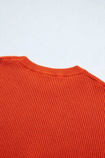 Drop Shoulder Long Sleeve Round Neck Halloween Sweater - Orange - View 15