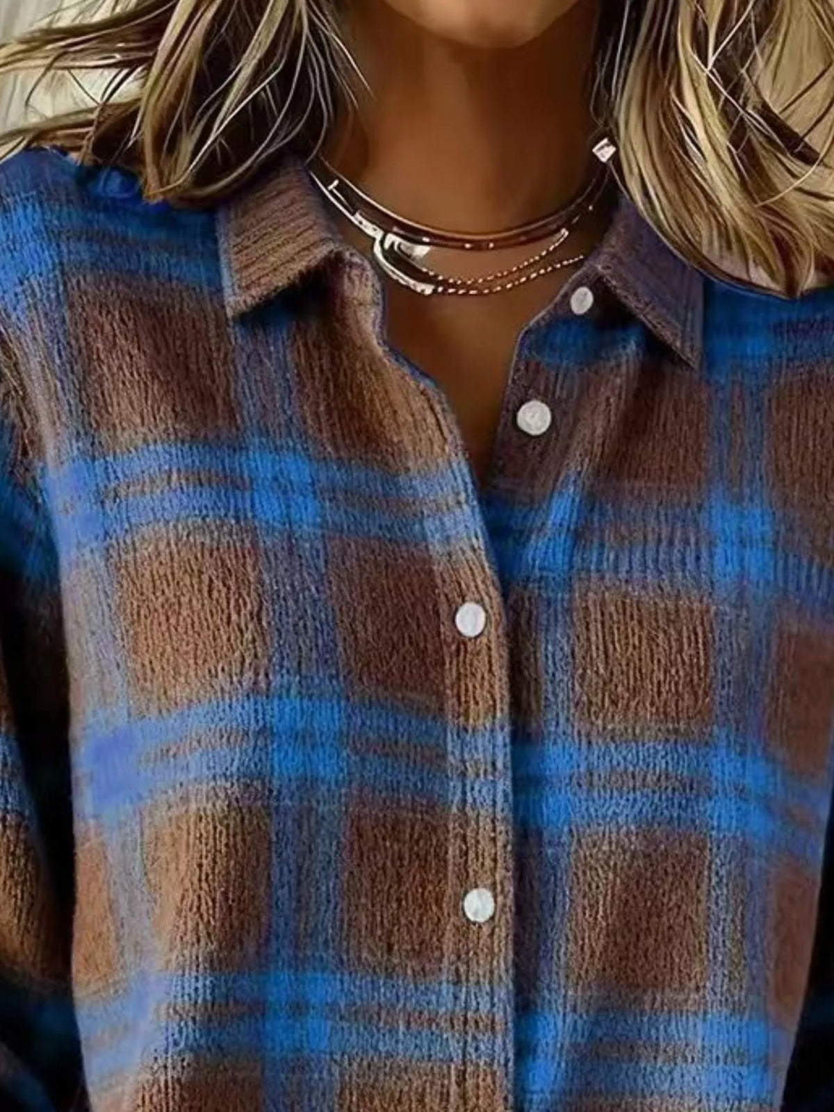 Full Size Plaid Button-Down Knit Cardigan Plus Size - Dark Brown - View 8