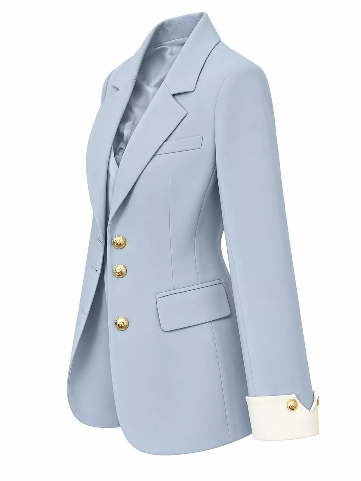 Full Size Single-Breasted Blazer with Gold Button Accents Plus Size - Blue - View 5