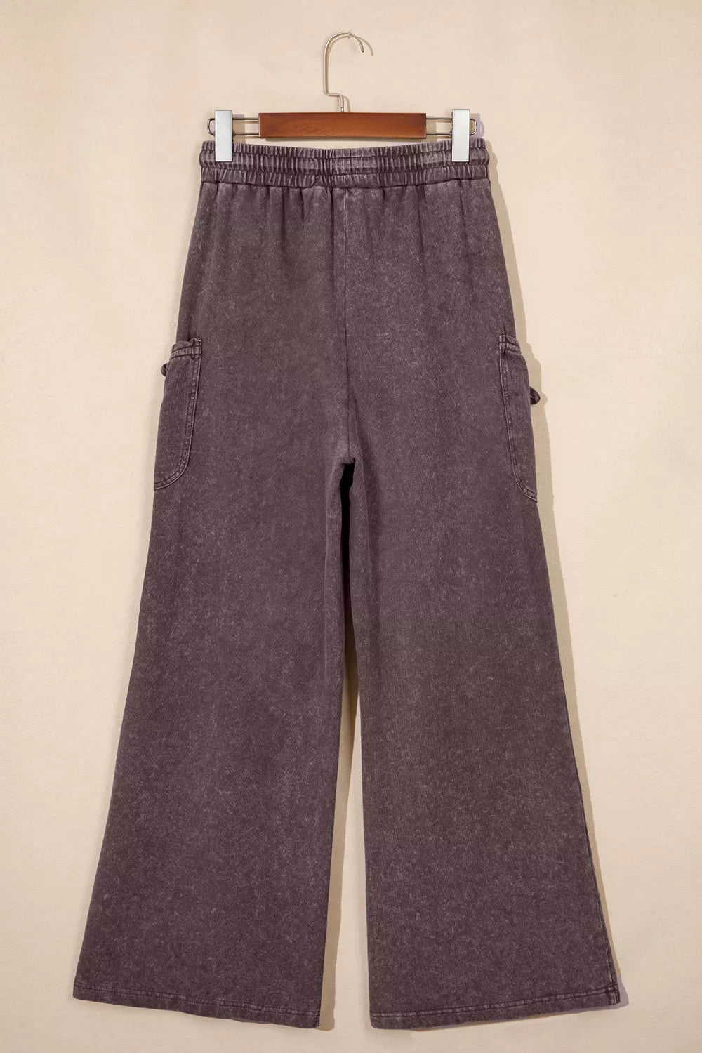 Mineral Wash Elastic Waist Drawstring Tie Detail Cargo Pants - Dark Brown - View 4