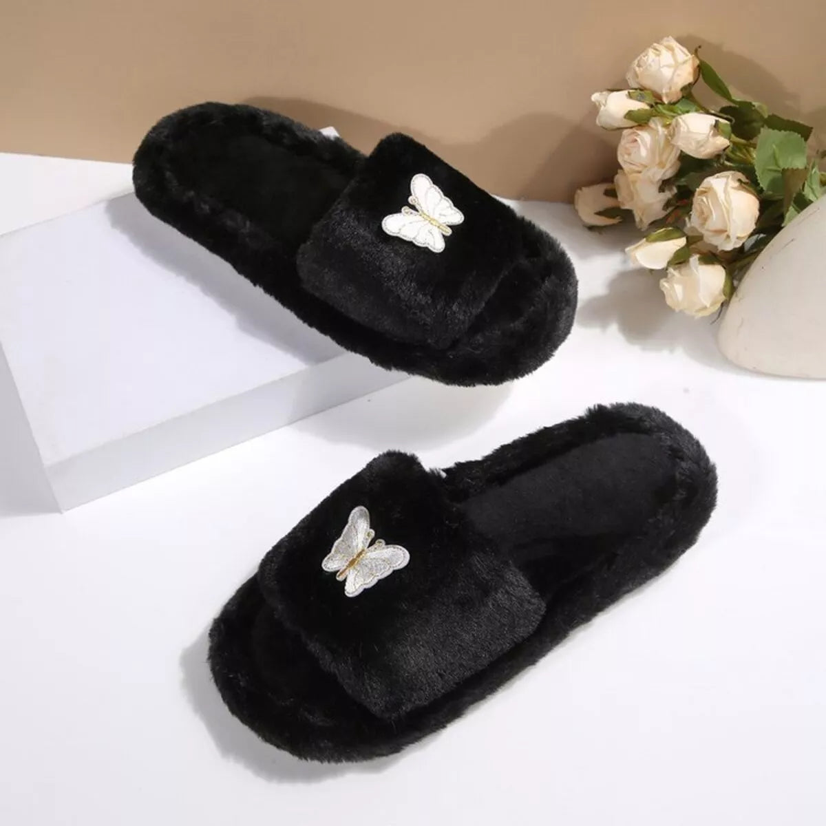 Butterfly Open Toe Slippers - Black - View 5