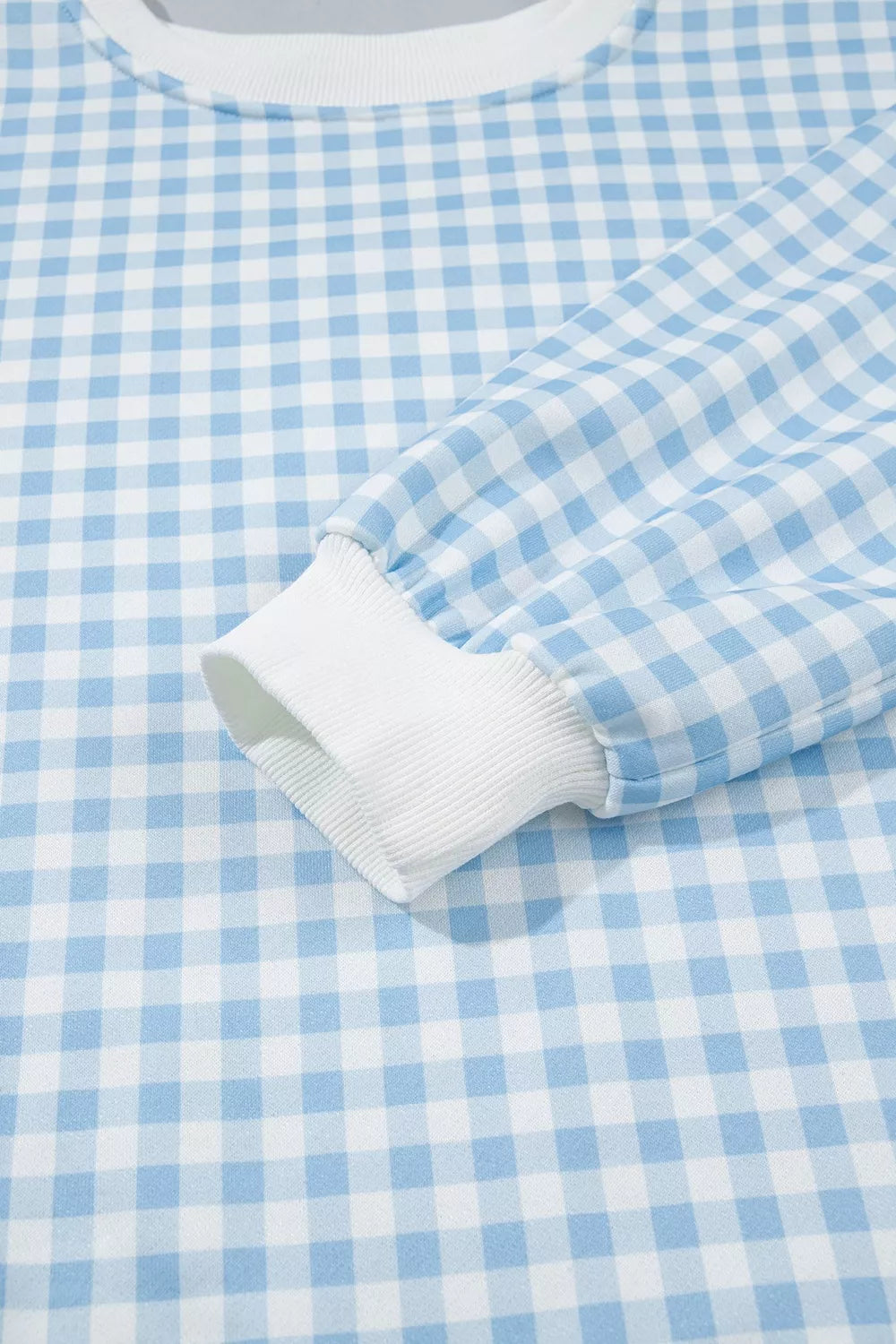 Gingham Long Sleeve Sweatshirt and Shorts Set - Light Blue - View 8