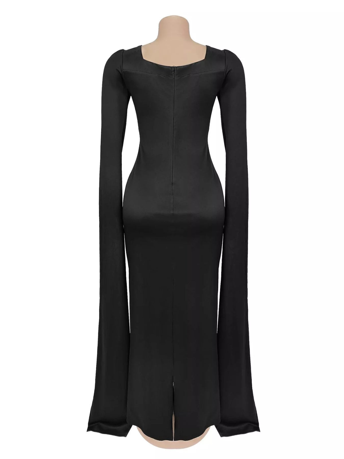 Rhinestone Square Neck Slit Sleeve Maxi Dress - Black - View 4