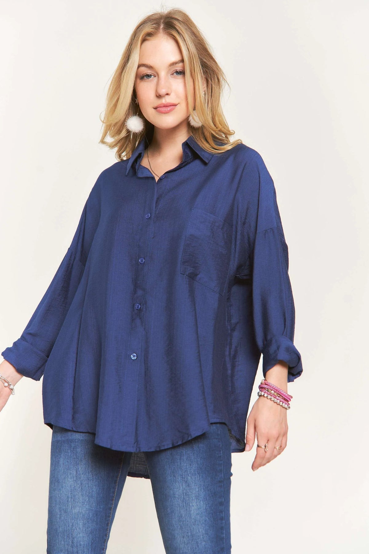 ADORA Button Down Linen Shirt - NAVY - View 2
