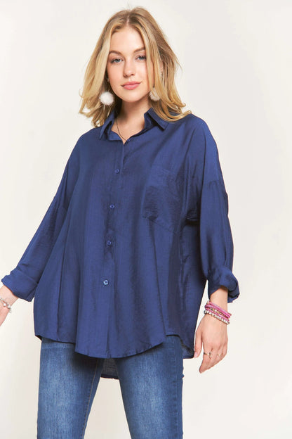 ADORA Button Down Linen Shirt - NAVY - View 2