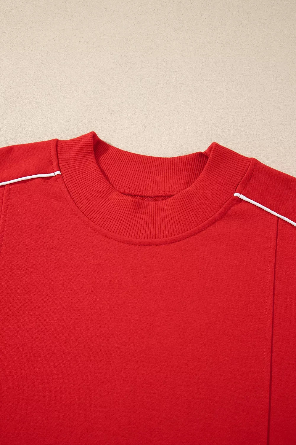 Stand Neck Long Sleeve Regular Fit Sweatshirt - Red - View 7