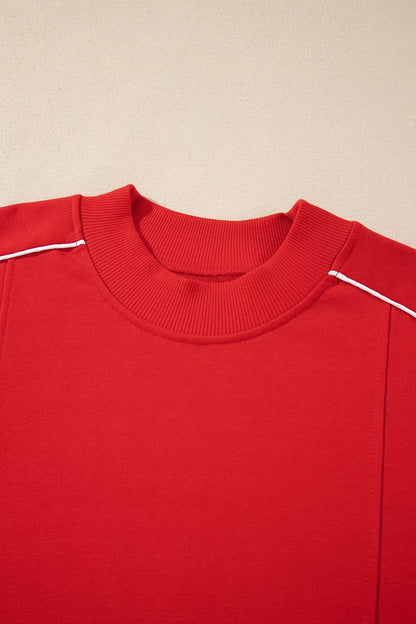 Stand Neck Long Sleeve Regular Fit Sweatshirt - Red - View 7