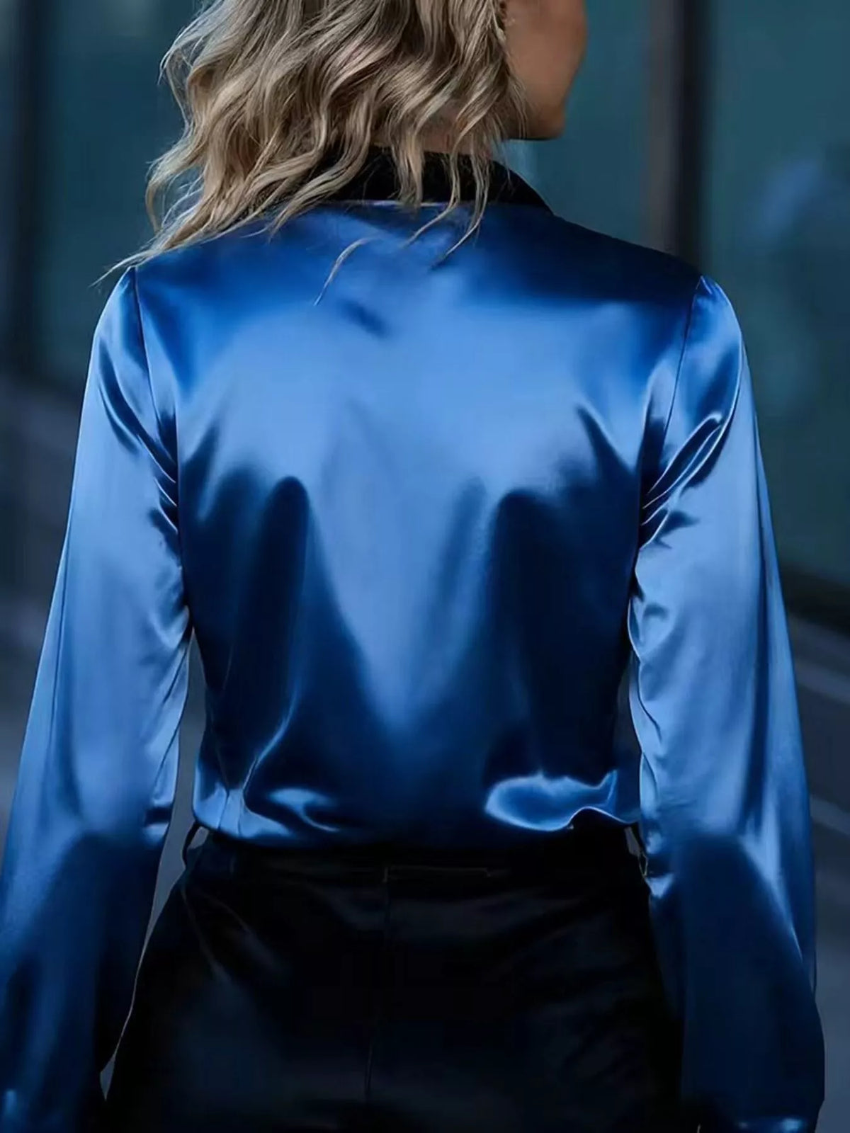 Button Up Long Sleeve Shirt - Blue - View 2
