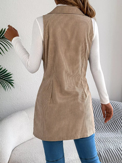 Double-Breasted Long Vest Coat - Khaki - View 5