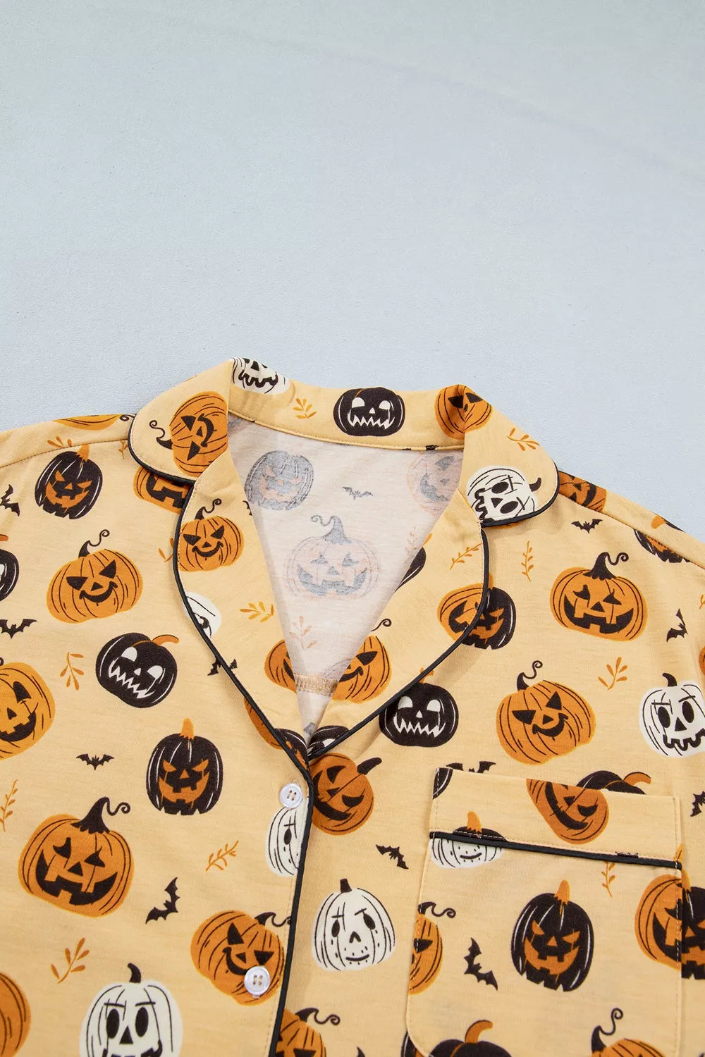 Halloween Pumpkin Print Long Sleeve Two Piece Lounge Set - Gold - View 6