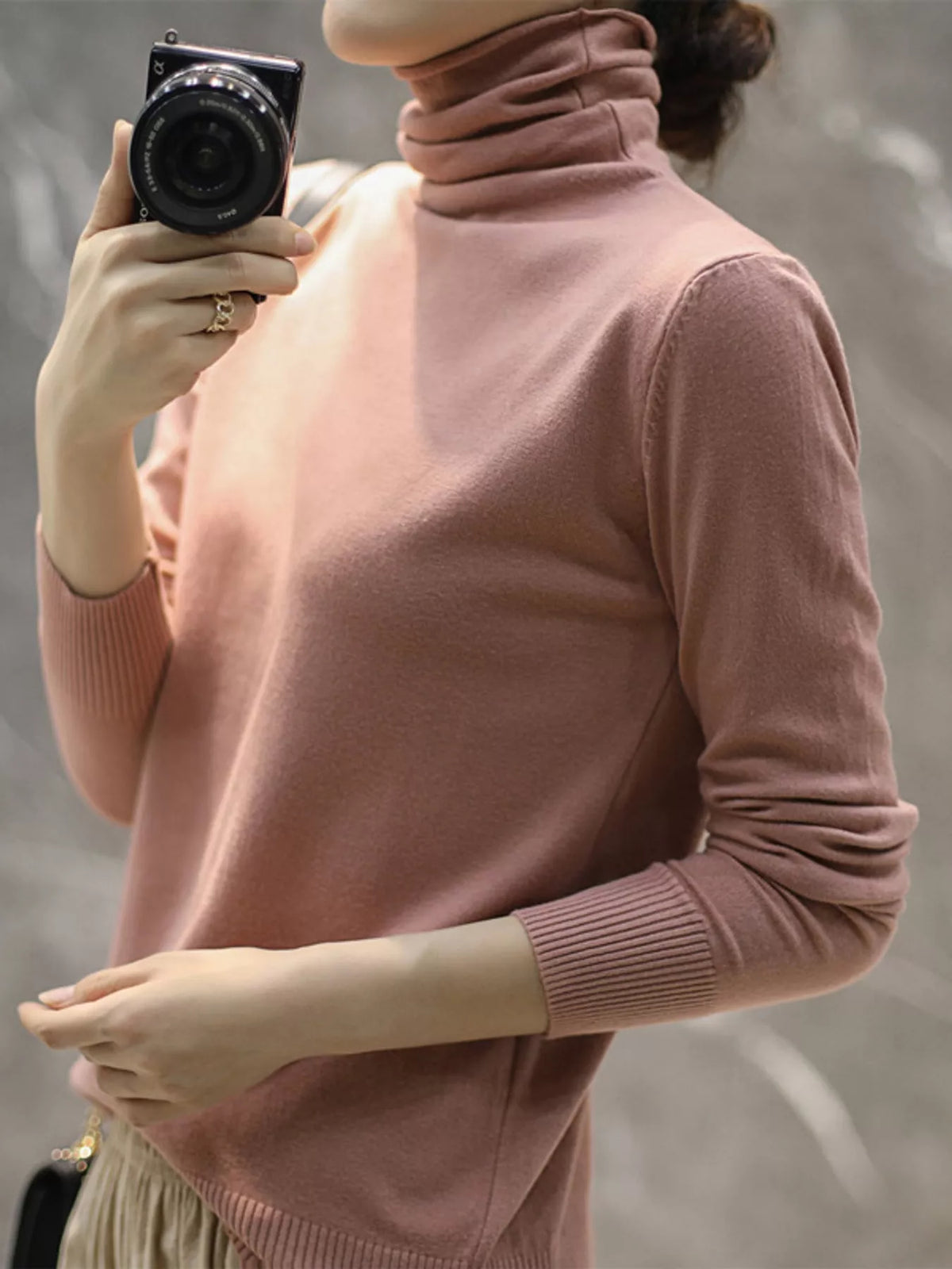 Full Size Slim-Fit Turtleneck Knit Top Plus Size - Dusty Pink - View 14