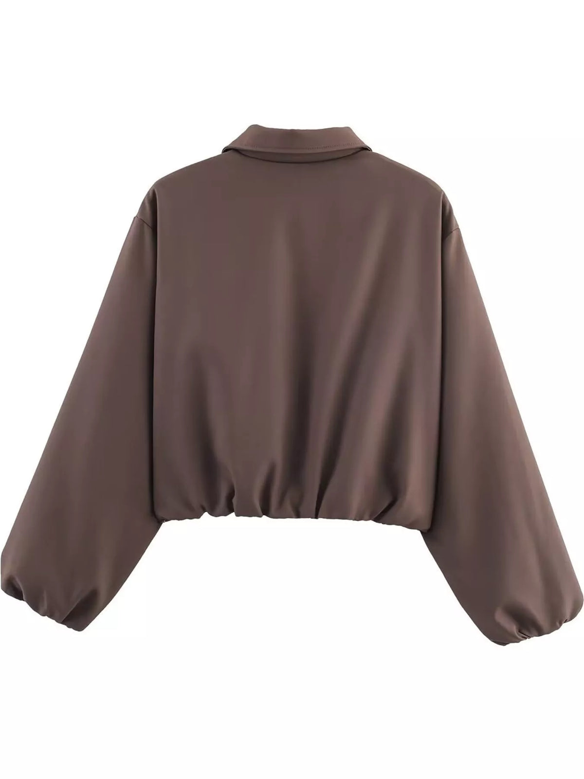 Cropped Zip-Up Jacket - Dark Brown - View 20