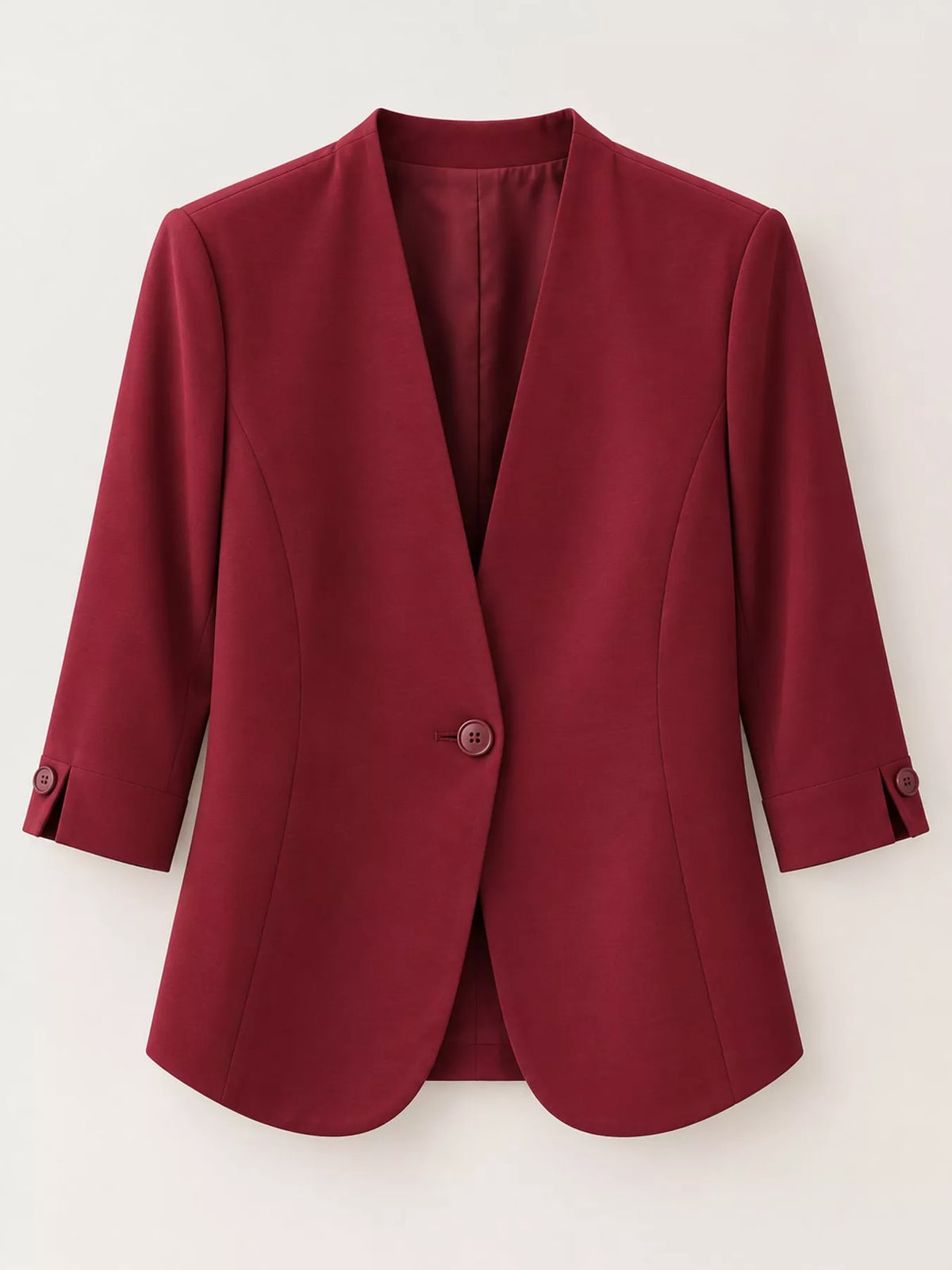 Plus Size Three-Quarter Sleeve One Button Blazer - Burgundy - View 5