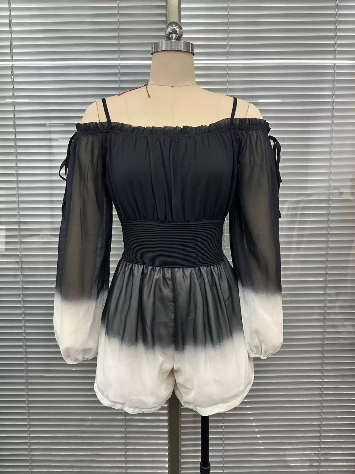 Gradient Spaghetti Strap Romper - Black - View 4