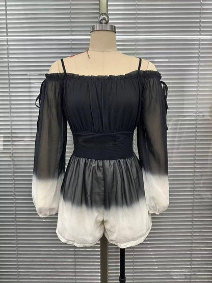 Gradient Spaghetti Strap Romper - Black - View 4