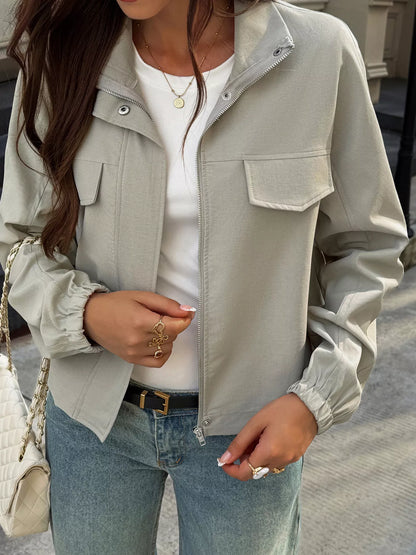 Stand Collar Zip Up Jacket - Gray - View 2