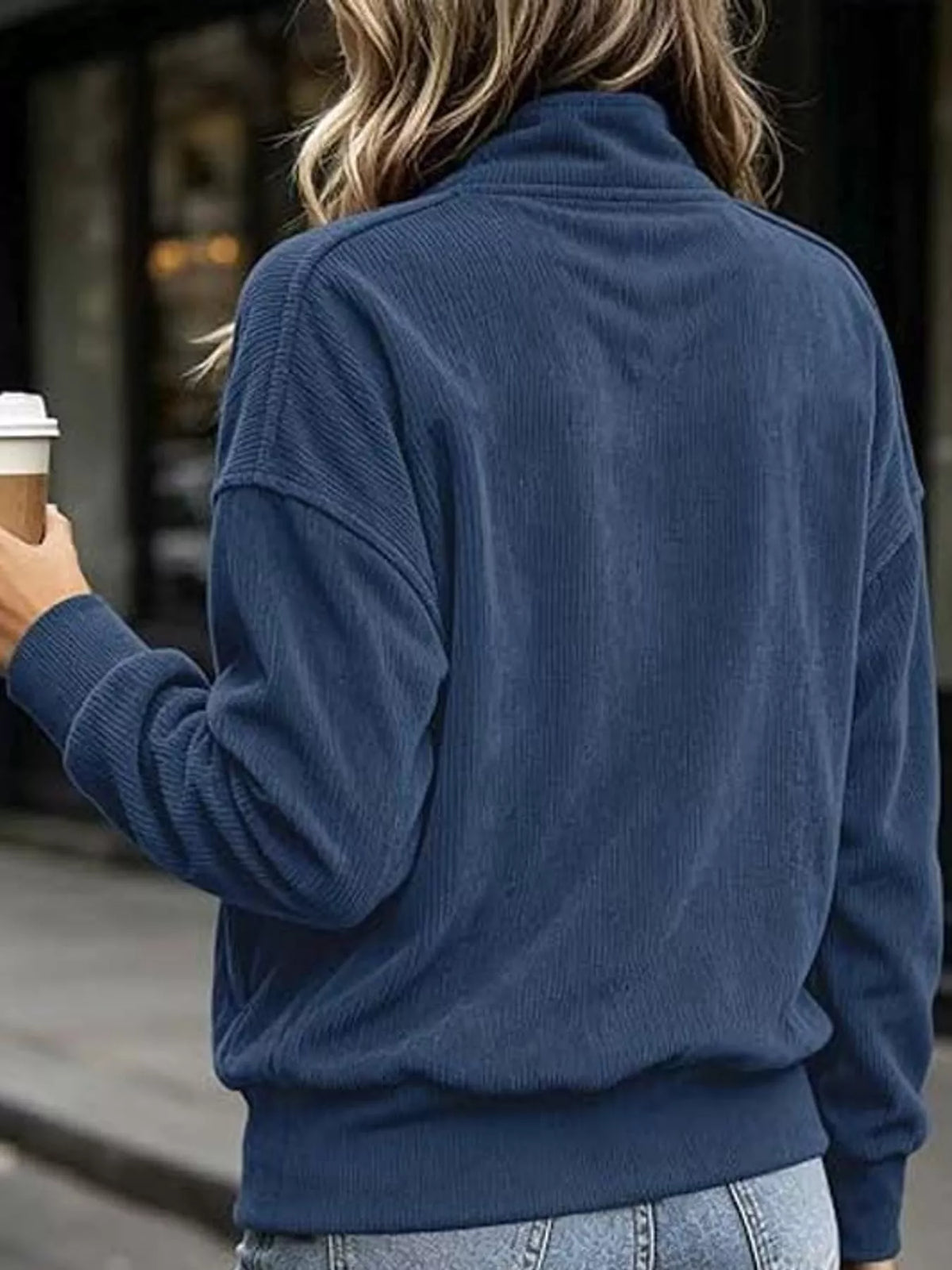 Full Size Quarter-Snap Sweatshirt with Kangaroo Pocket Plus Size - Navy Blue - View 19
