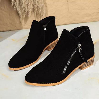 Point Toe Block Heels Boots - Black - View 3
