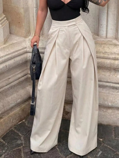 High-Waisted Pleated Wide Leg Pants - Dust Storm - View 1