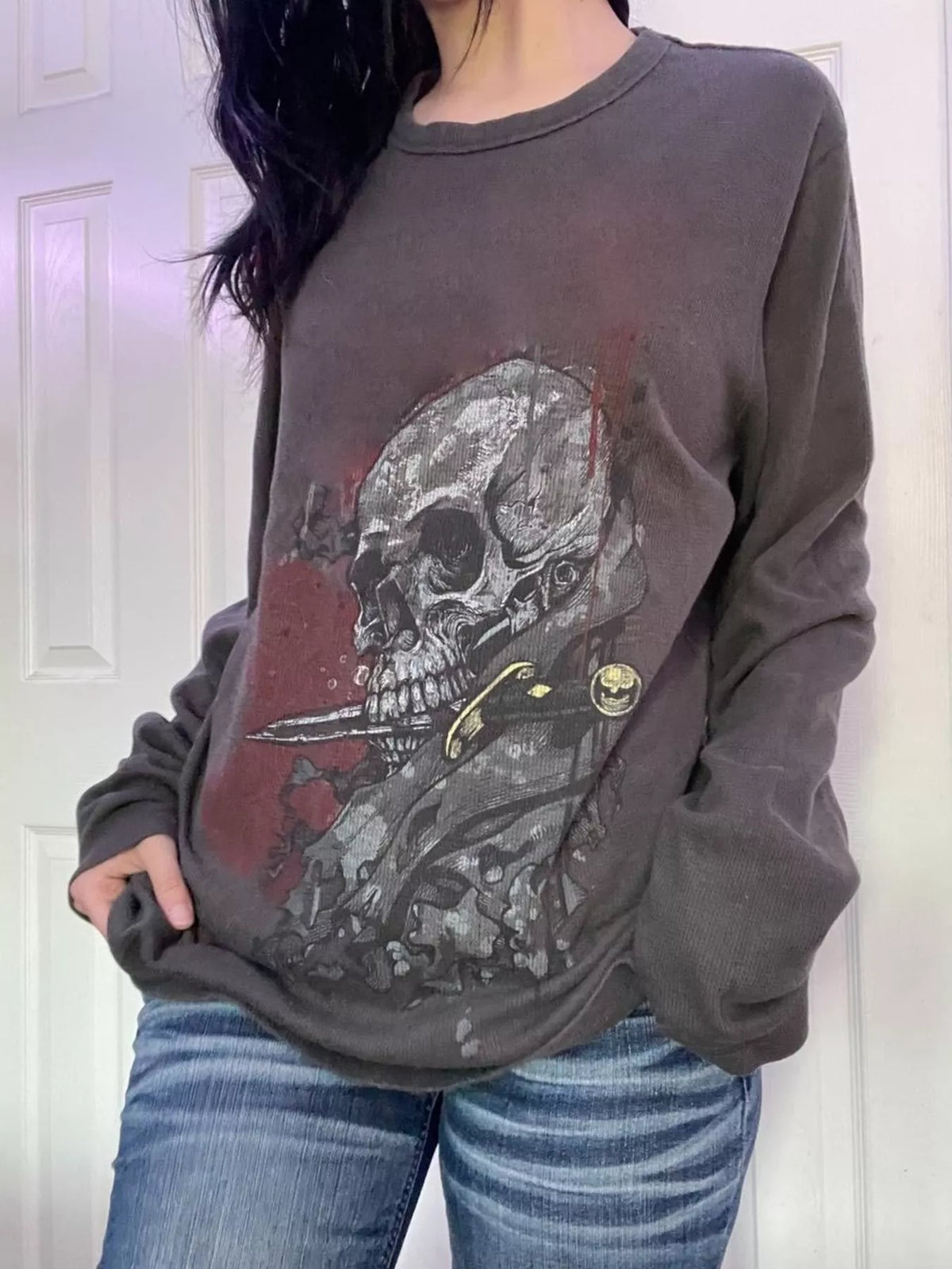 Skeleton Long Sleeve T-Shirt - Dark Gray - View 1