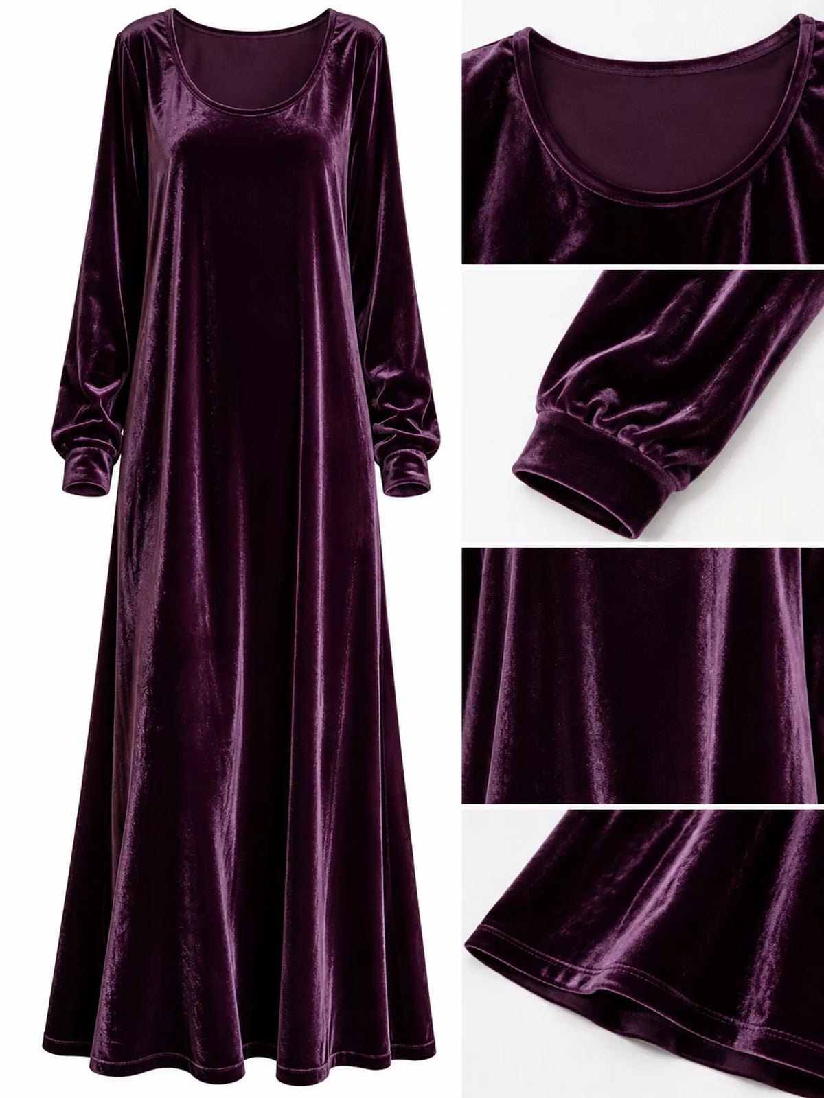 Velvet Long-Sleeve Maxi Dress - Purple - View 31