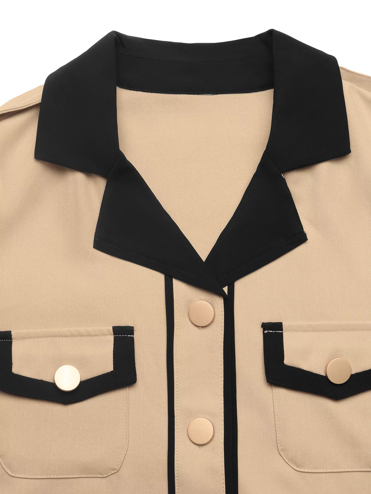Contrast Lapel Button Front Midi Shirt Dress - Khaki - View 6