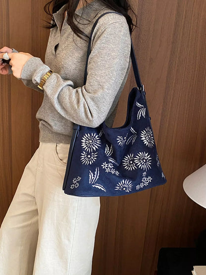 Lightweight Floral Shoulder Bag - Blue - View 1