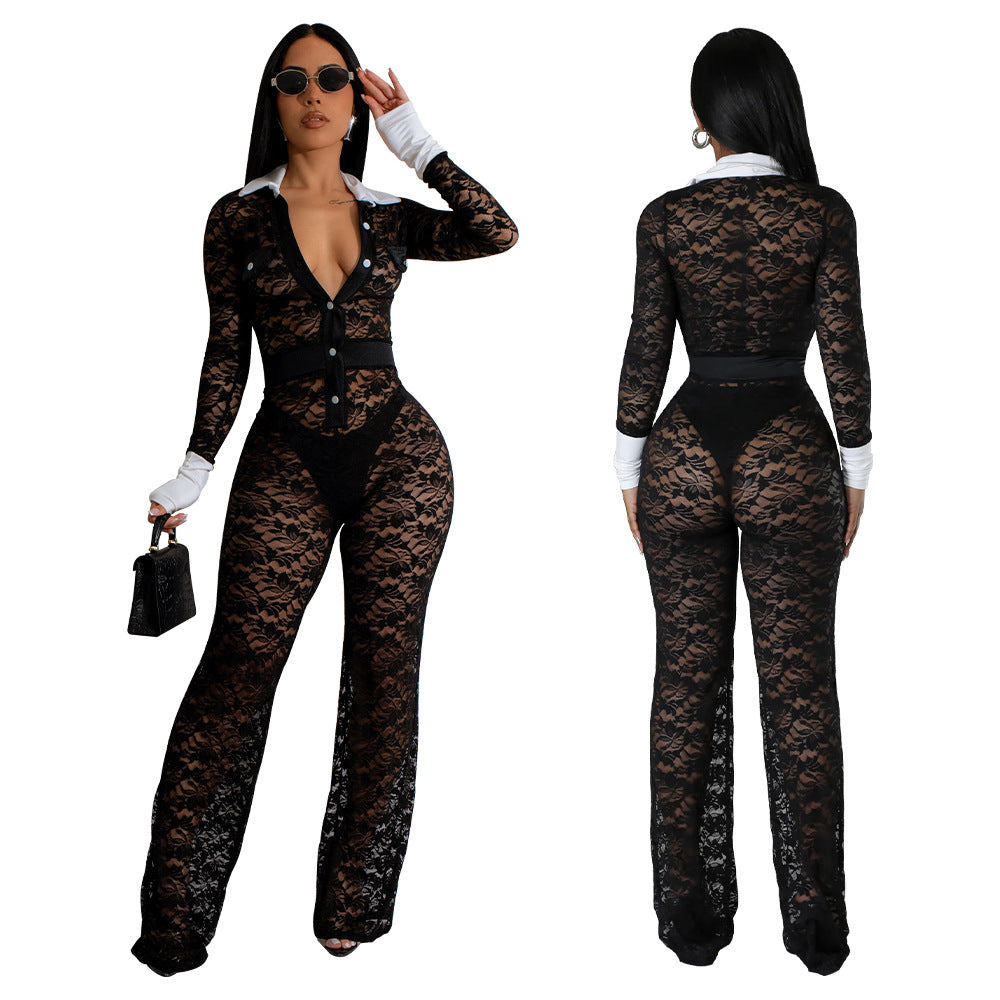 Lace contrasting patchwork jumpsuit