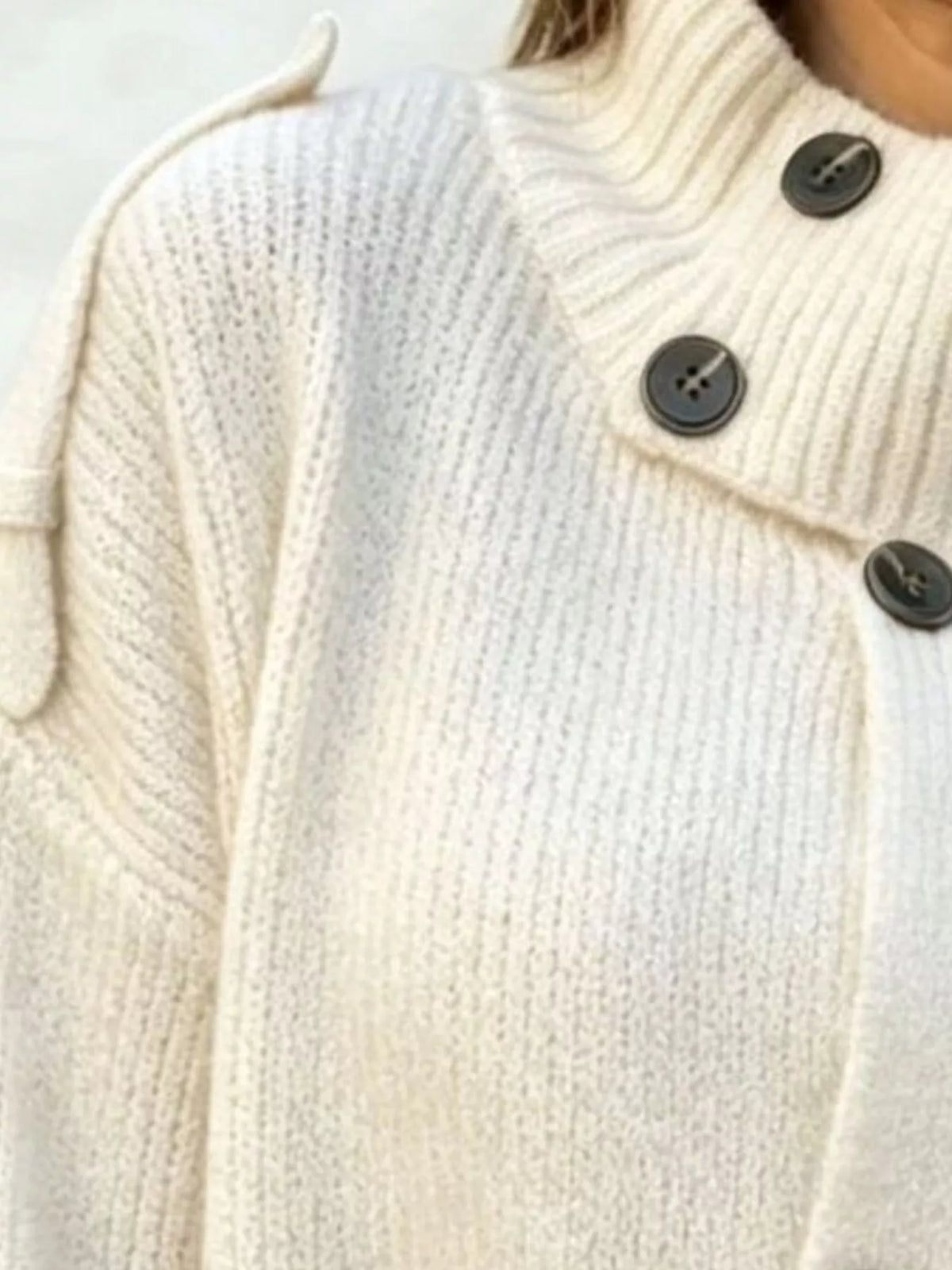 Full Size Button-Up Mock Neck Cardigan Plus Size - White - View 2