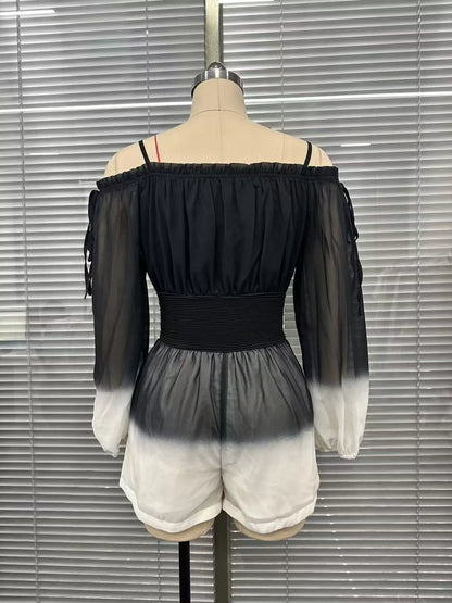 Gradient Spaghetti Strap Romper - Black - View 5