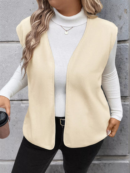 Full Size Open Front Vest Coat Plus Size - Apricot - View 8