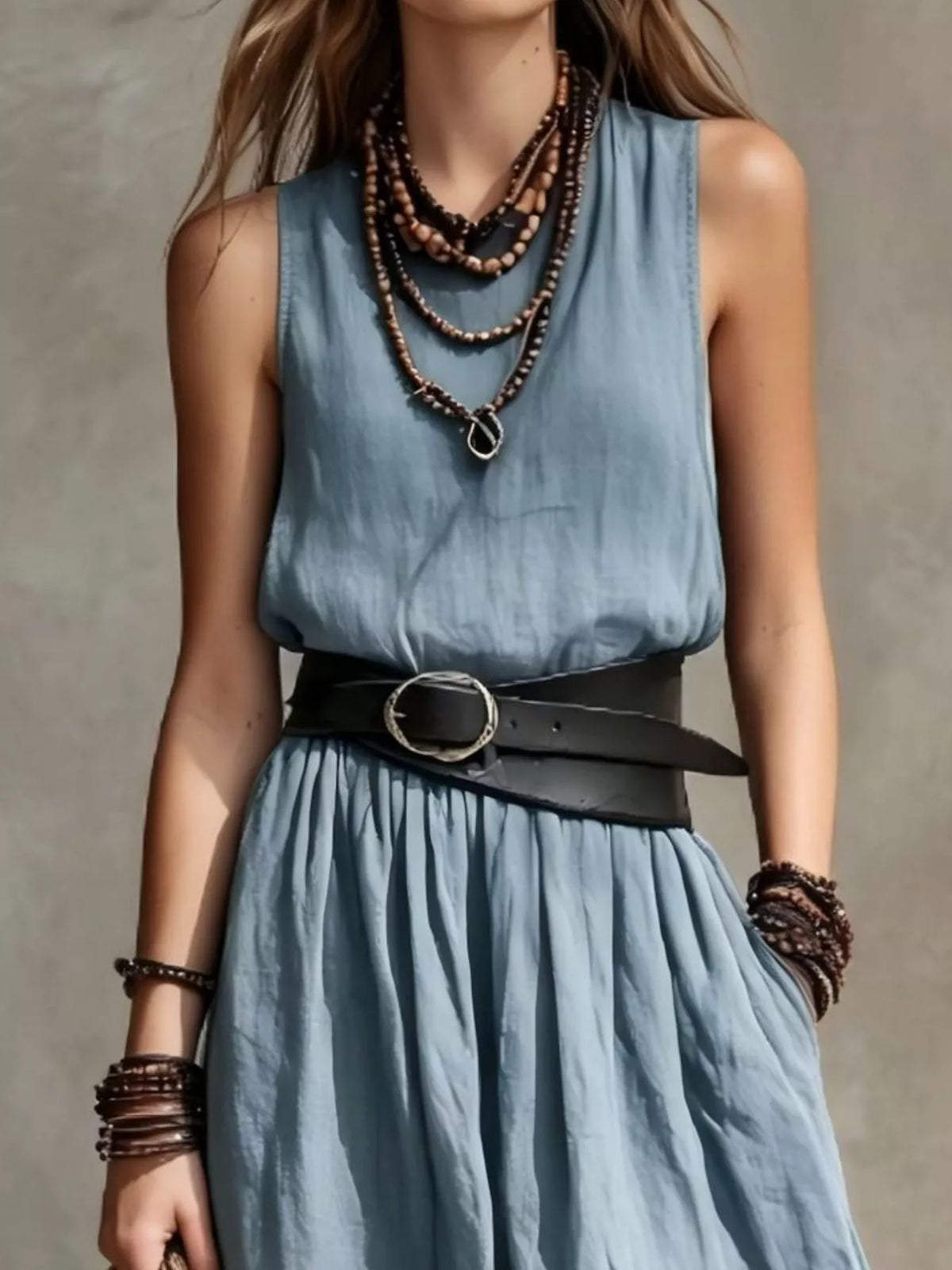 Full Size Round Neck Sleeveless Maxi Dress Plus Size - Peacock Blue - View 2