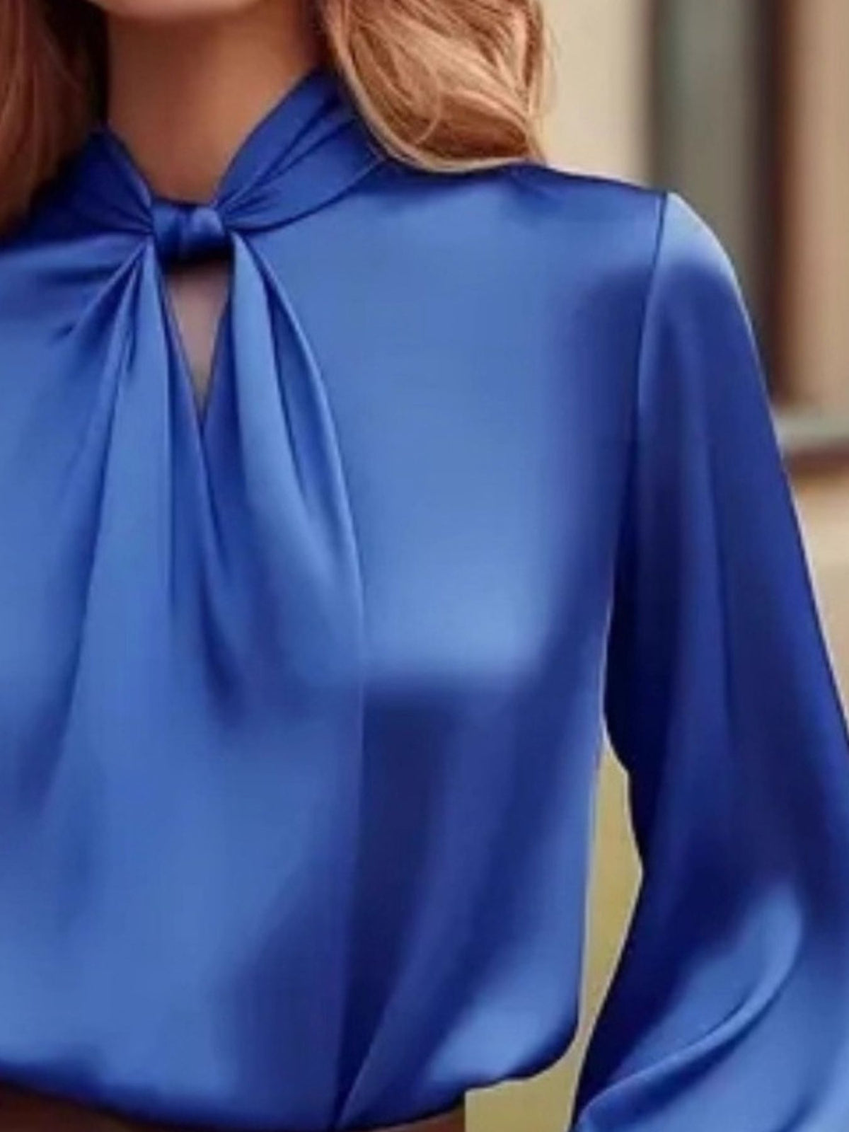 Satin Cutout Front Blouse - Blue - View 5
