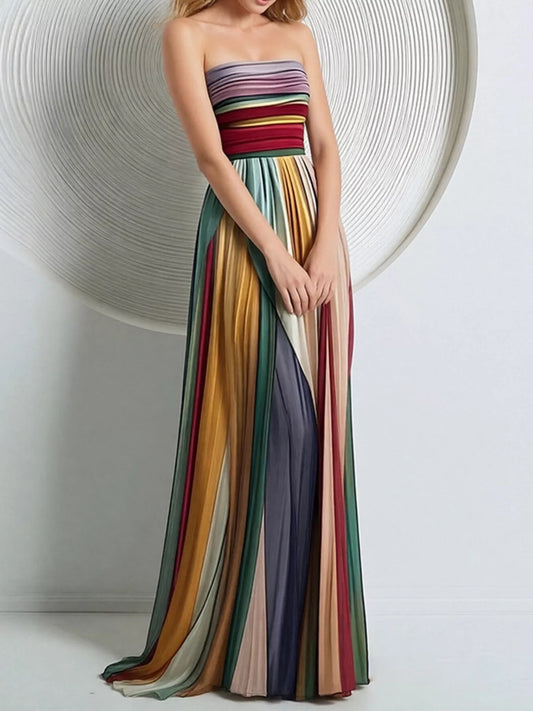 Striped Pleated Tube Maxi Dress - product photo 2