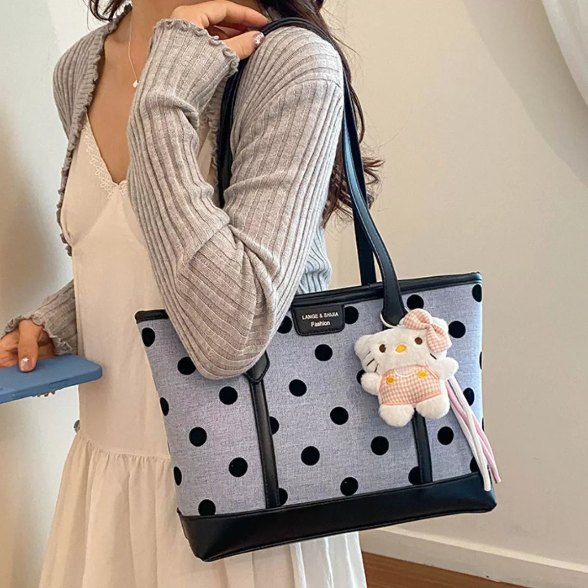 Polka Dot Shoulder Bag - Blue - View 3