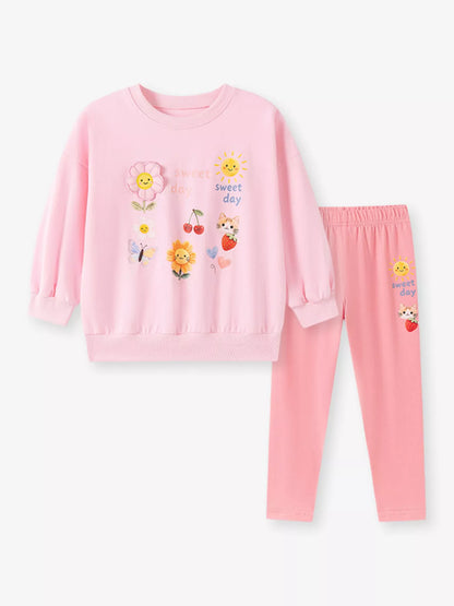 Children's Sweet Day Graphic Sweatshirt and Leggings Two-Piece Set - Blush Pink - View 2