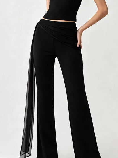Draped Mesh Flare Pants - Black - View 2